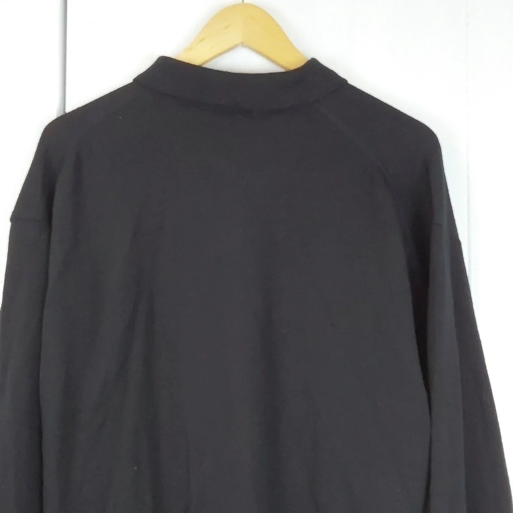 E-Luxe Evergreen |Mens Polo Black Wool Button Sweater Luxury Collar Preppy Sz.XL